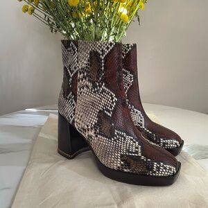 Tory Burch Brown and Black Heeled Boots with Chunky Block Heel
